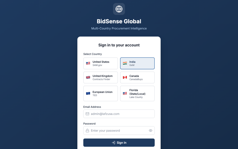 BidSense Global — live screenshot